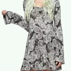Gypsy Warrior Mini Dress Women Size Small Paisley Print Bell Sleeve Whimsygoth